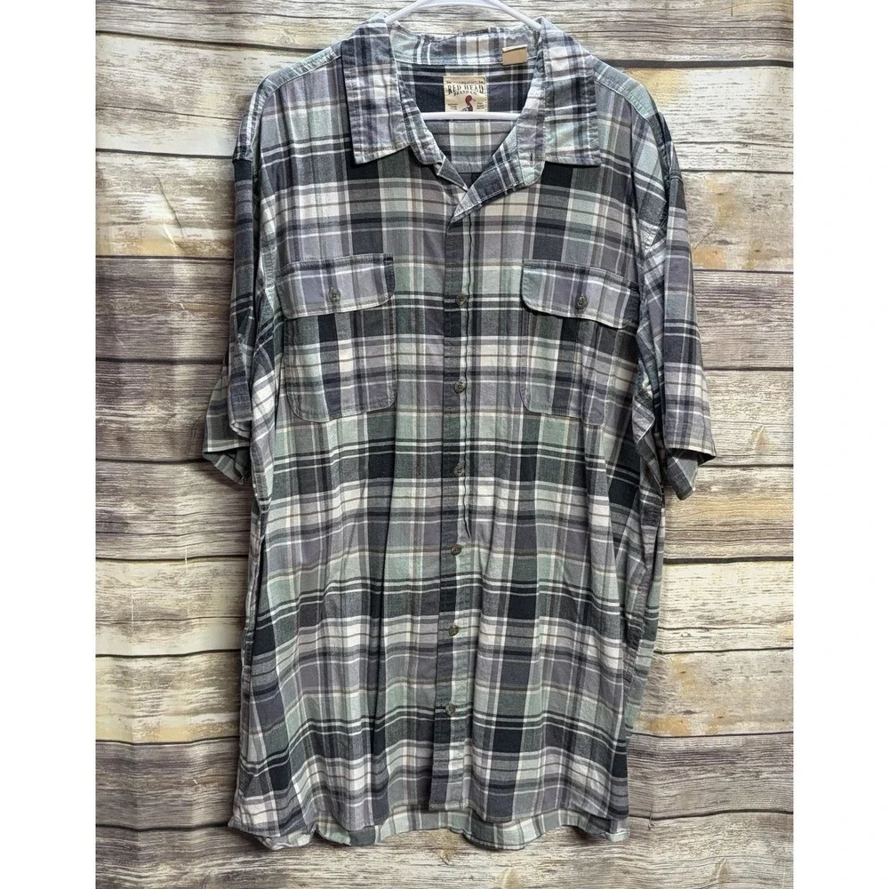 Redhead Green Plaid Button Up Shirt Cotton Men‎ Size 2XL Tall Short Sleeve